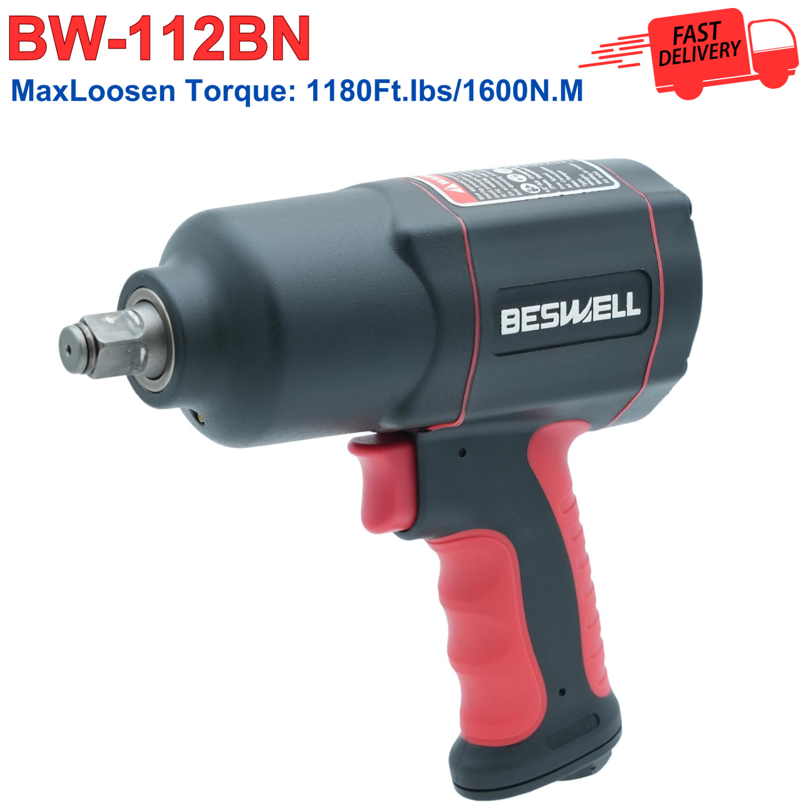 BESWELL 1/2&Prime; High Torque Air Impact Wrench, Real 1180 Ft.lbs Max Loosen Torque