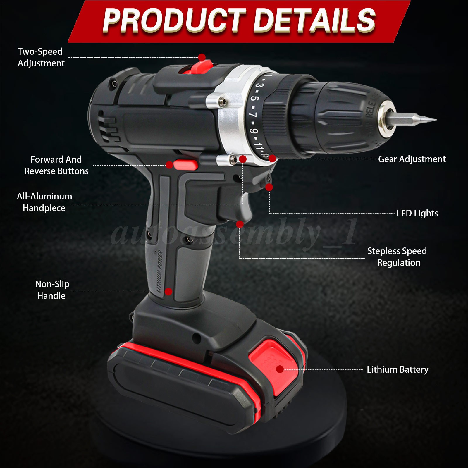 Cordless Brushless Impact Driver Hammer Drill Combo Kit w/ 2 Battery & Charger