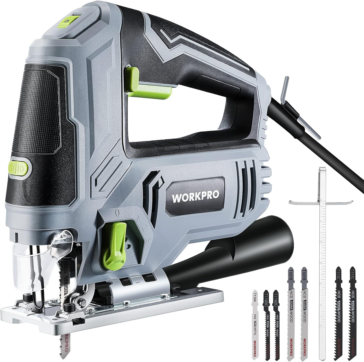 Jigsaw, 6.5AMP 850W Corded Electric Jig Saw Tool Kit with 6 Variable Speeds, 7 B
