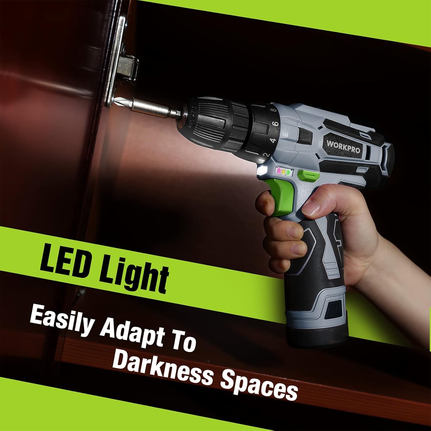 Cordless Drill Driver Kit, 12V Electric Screwdriver Driver Tool Kit, 3/8&Prime; Keyles