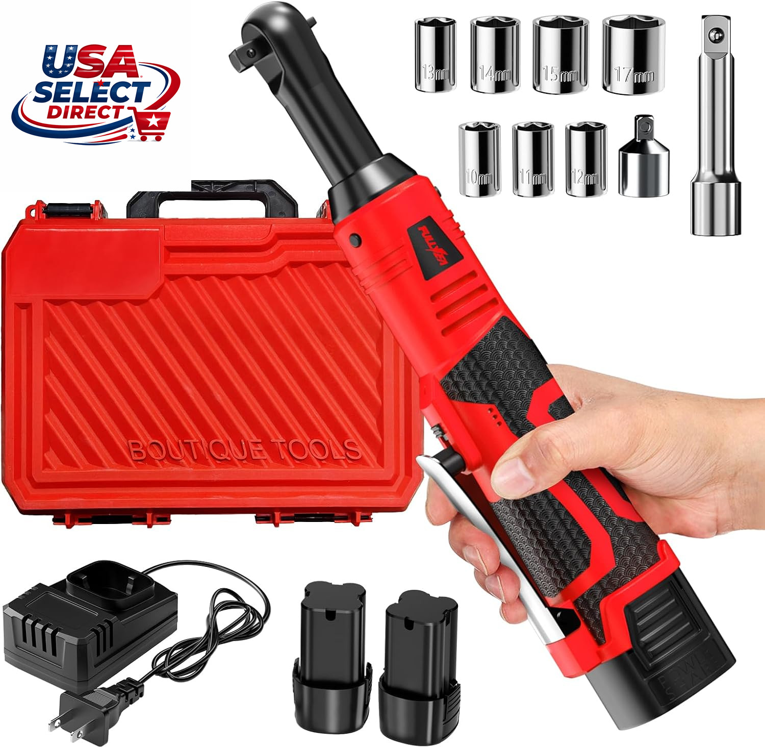 Electric Ratchet Wrench Set 16.8V 40 Ft-Lbs 550 RPM with 2 Batteries