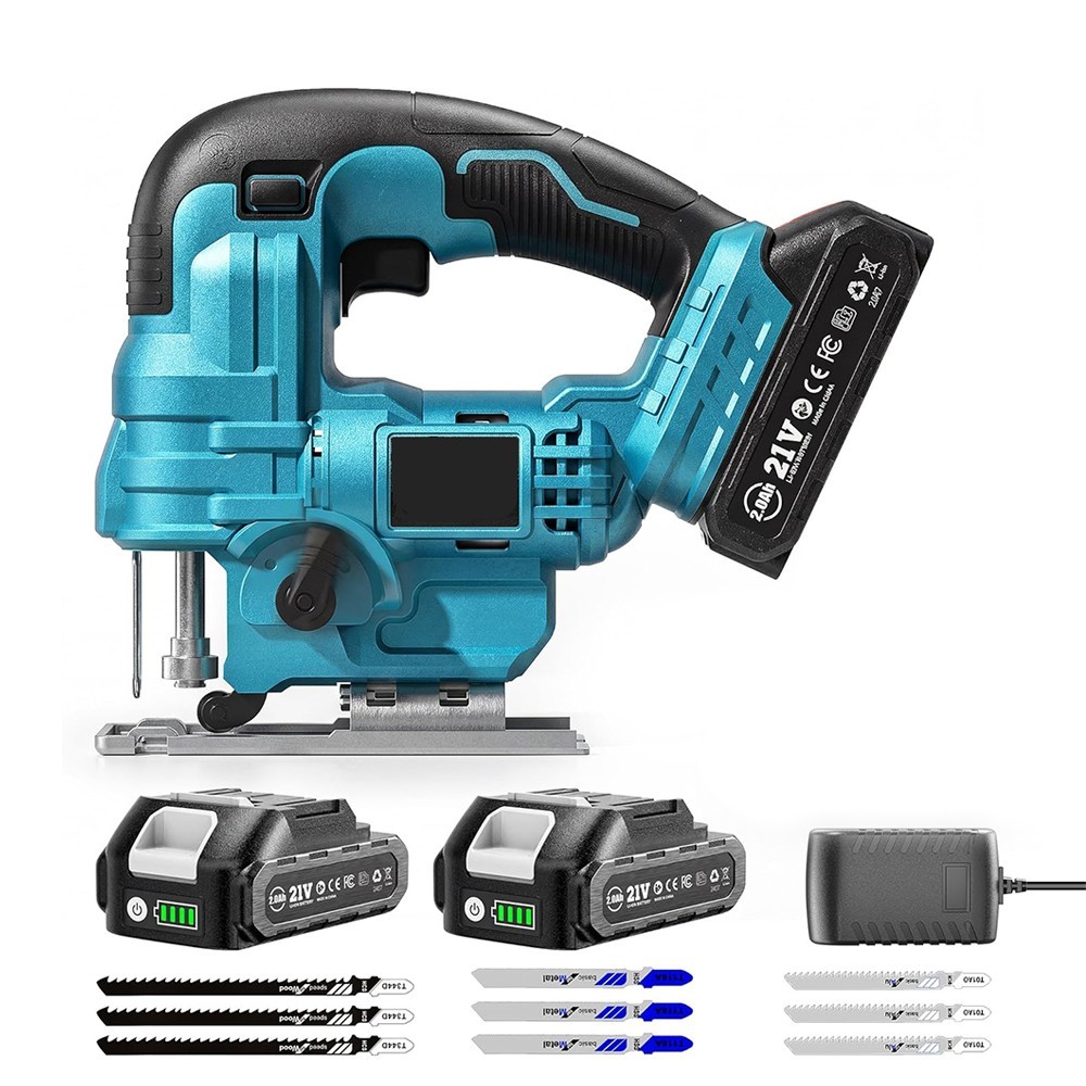 Cordless Electric Jigsaw Tool with 2×2.0Ah Batteries Charger Wood Metal PVC Cut