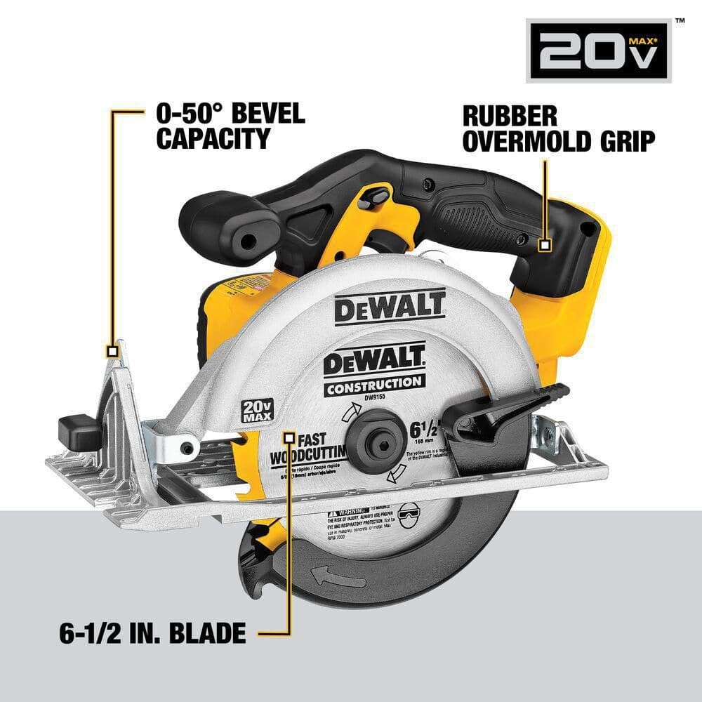 Dewalt 20V MAX 6.5 In. Circular Saw with (2) 5Ah Li-on Battery Packs