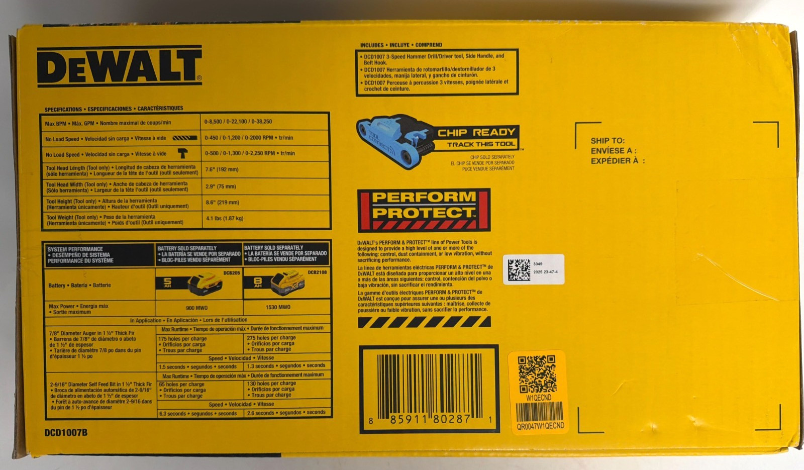 [NEW] (DCD1007B) Dewalt 20V Brushless Cordless 1/2 in. 3-Speed Hammer Drill