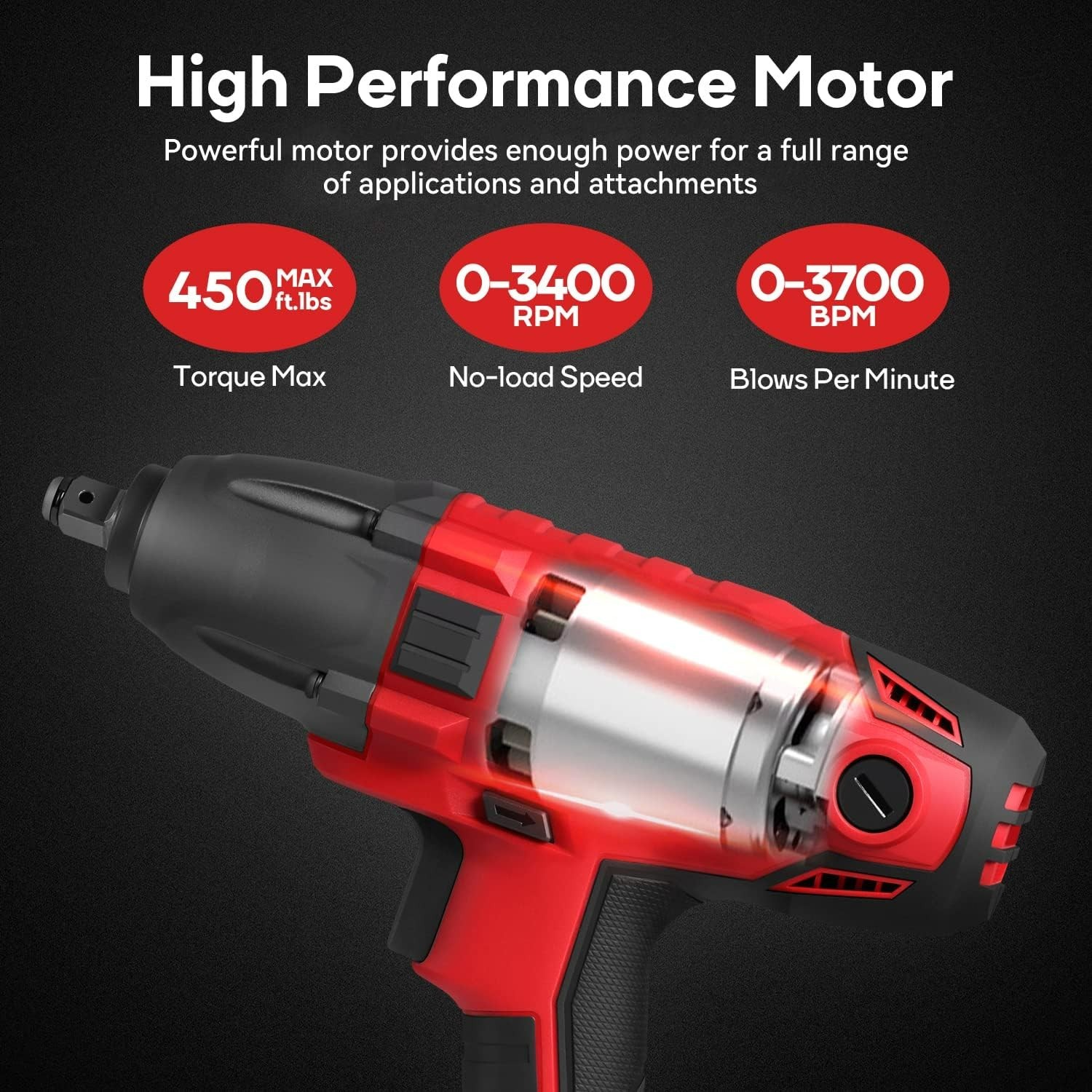 Efficient 800W Electric Impact Wrench – 450 Ft-lbs Torque, Lightweight Design