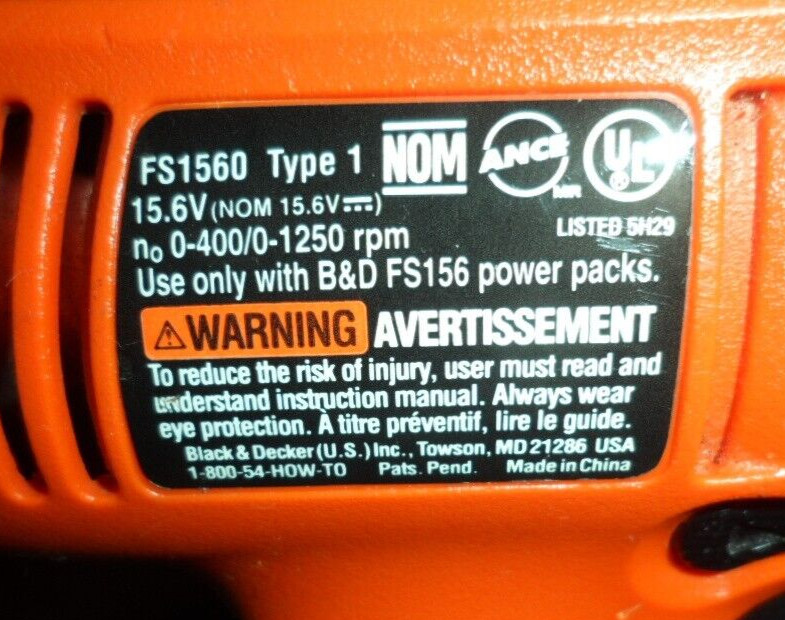 BLACK & DECKER 15.6 volt Fire Storm Variable Speed Drill FS1560 Tool Only