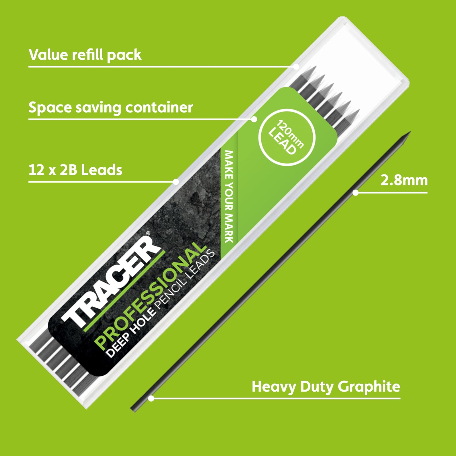 Tracer 12 x 2.8mm Graphite Leads Pencil Replacement Lead Set