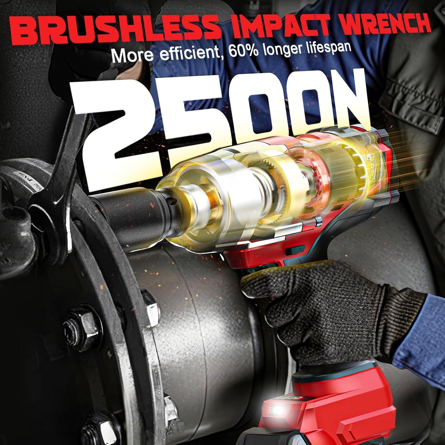 3/4&Prime; Impact Wrench for Milwaukee 18V Battery: 1850Ft-Lbs(2500N.M) High Torque Im