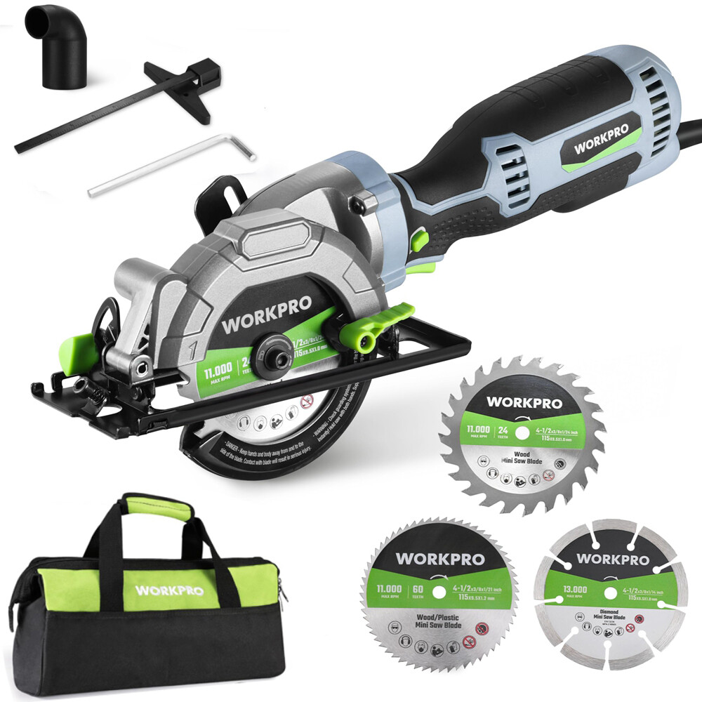 WORKPRO 5.8Amp 3500RPM Electric Circular Saw w/Parallel Guide Three 4-1/2&Prime; Blade