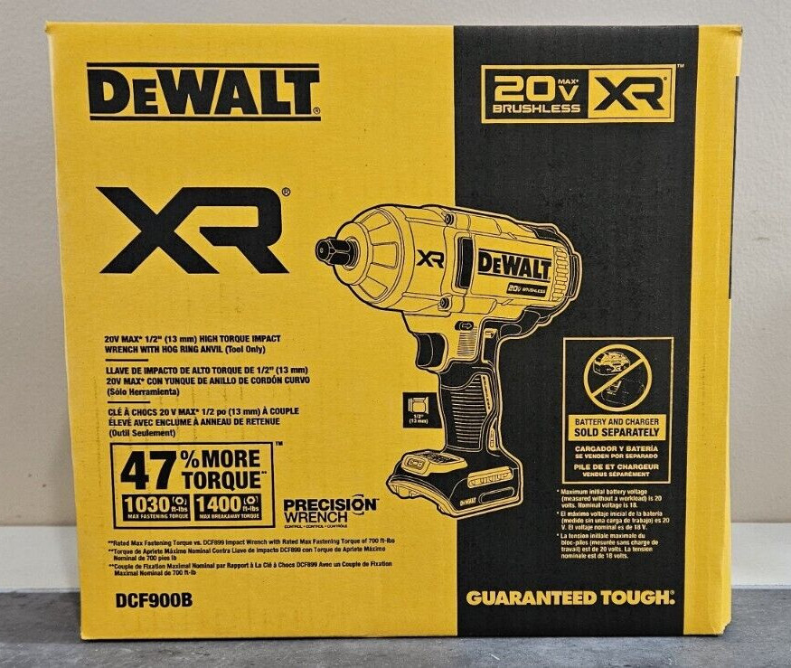 DeWalt 20v Max Brushless XR 1/2&Prime; High Torque Impact Wrench Hog Ring Anvil DCF900