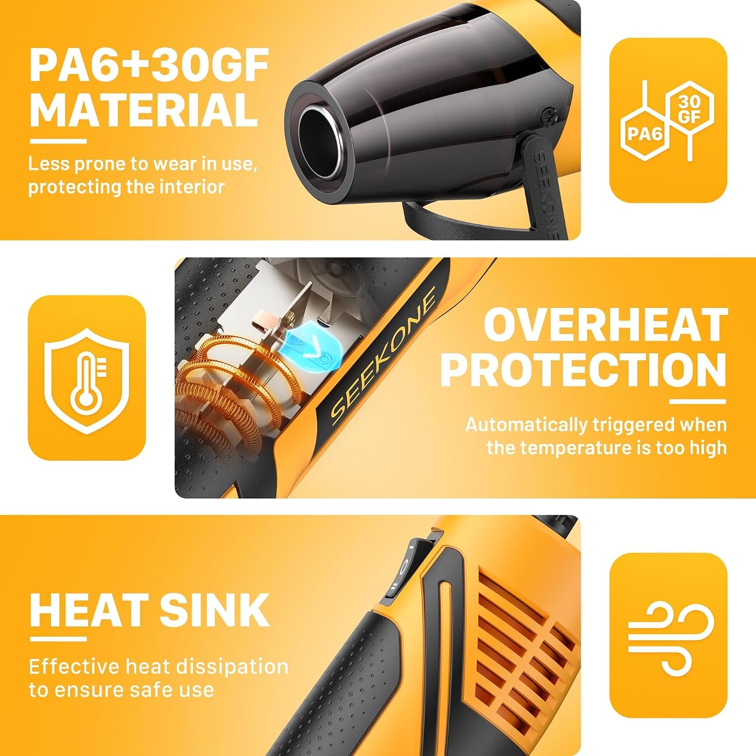 350W Mini Portable Electric Yellow Heat Gun 842F 500F 2-Temp Compact Heat Tool