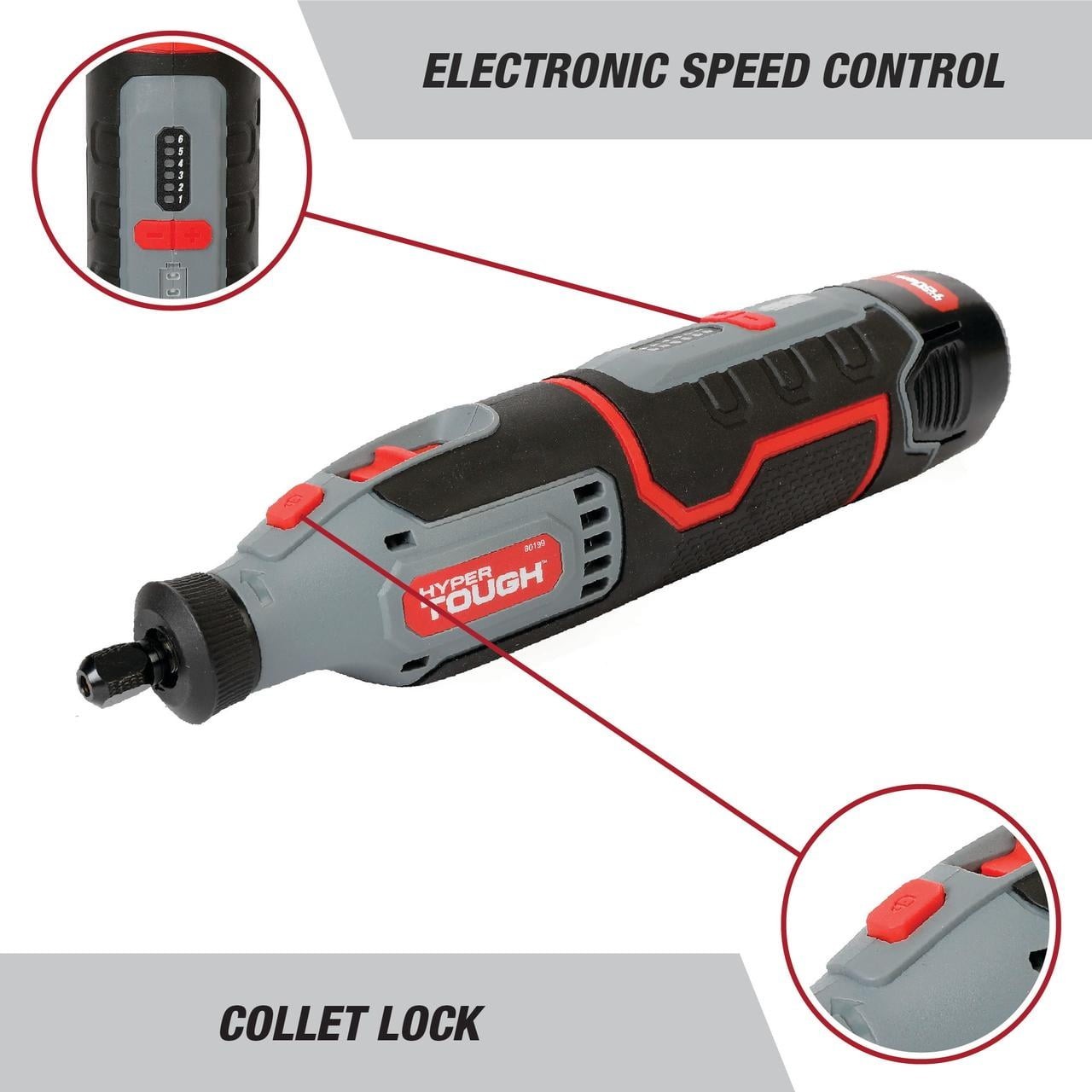 Hyper Tough 12V Max Cordless Rotary Tool 40pc Kit 5,000-35,000 RPM Li-Ion 80199