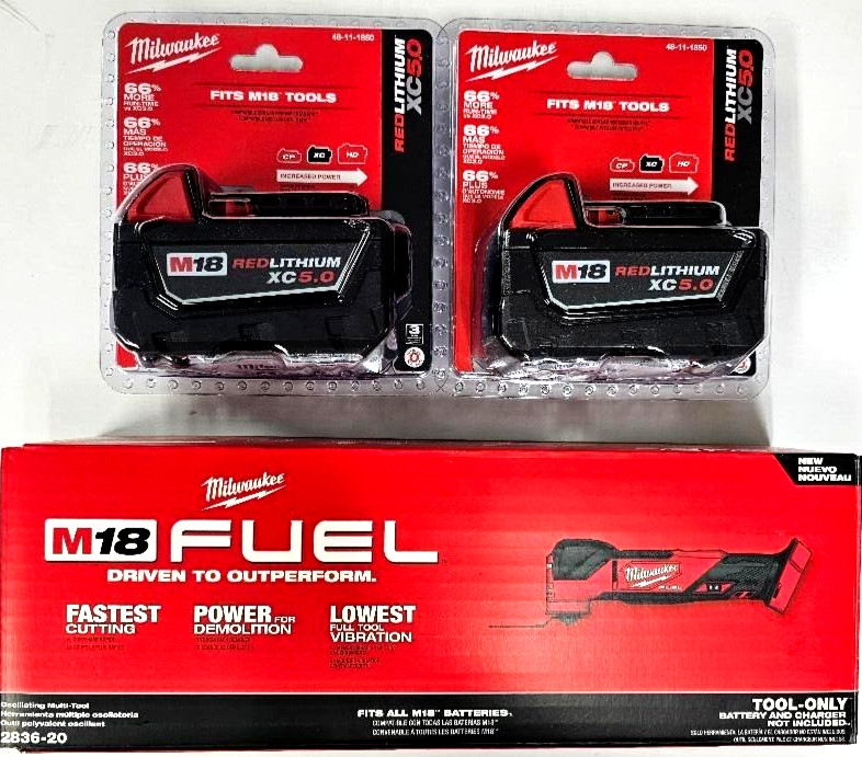 NEW N BOX Milwaukee M18 Fuel 2836-20 Multi-Tool, (2) 5.0 Battery Oscillating 18V