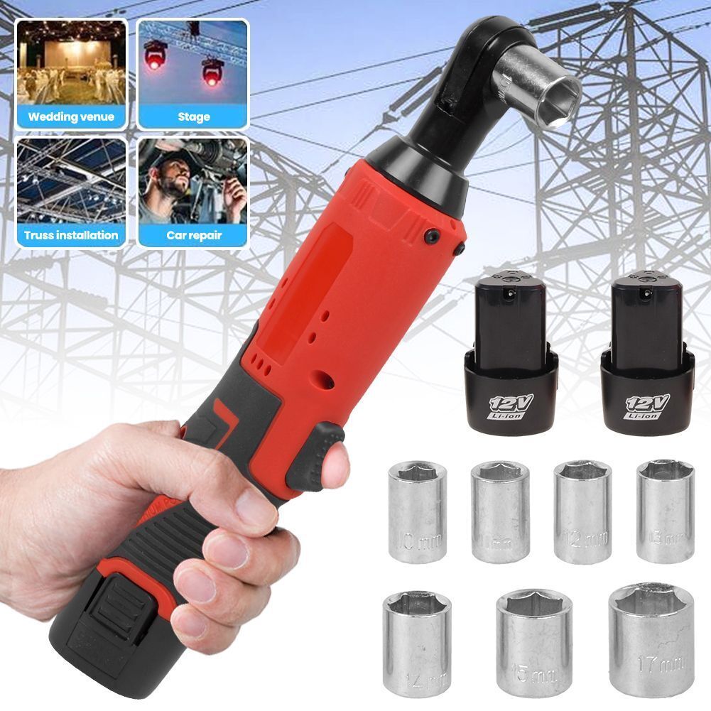 12V 3/8&Prime;&1/4&Prime; Electric Cordless Ratchet Wrench,45 ft-lbs w/ 7 Sockets 2 Battery