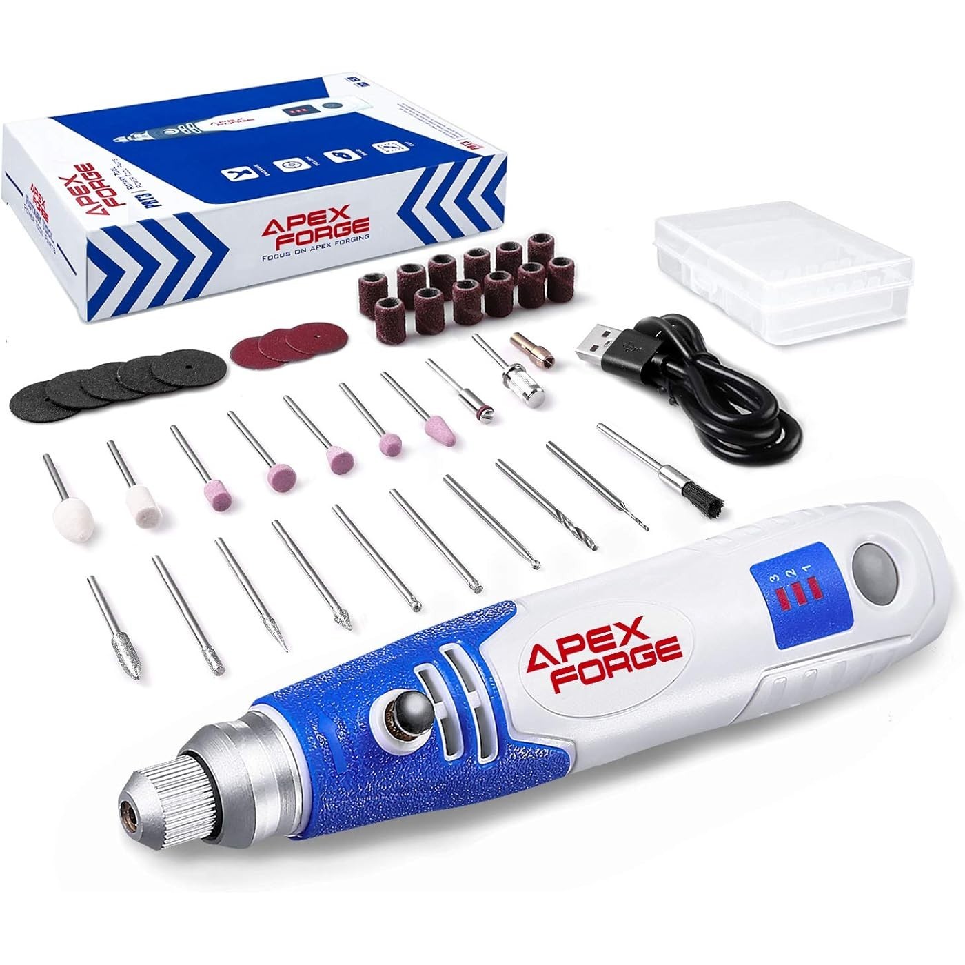 APEXFORGE M3 Mini Cordless Rotary Tool, 40 Pcs Accessories, USB Charging Cable,