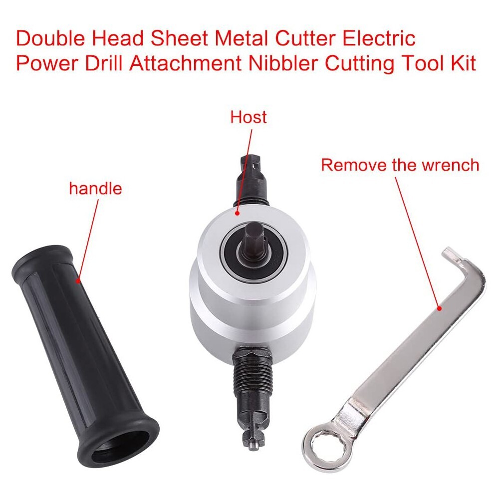 Double-Head Metal Sheet Nibbler Cutter Saw Power Drill Attachment Cutting Tool