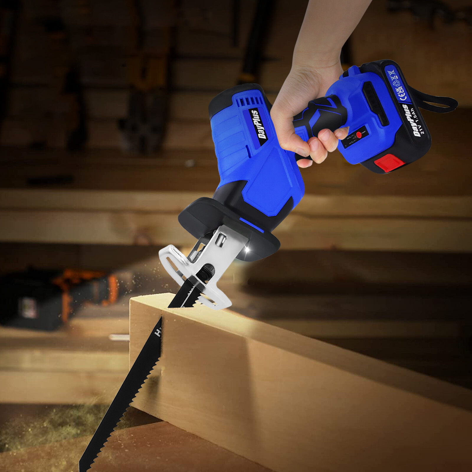 Cordless Compact Reciprocating Saw with Battery & Blades for Cutting Wood Metal