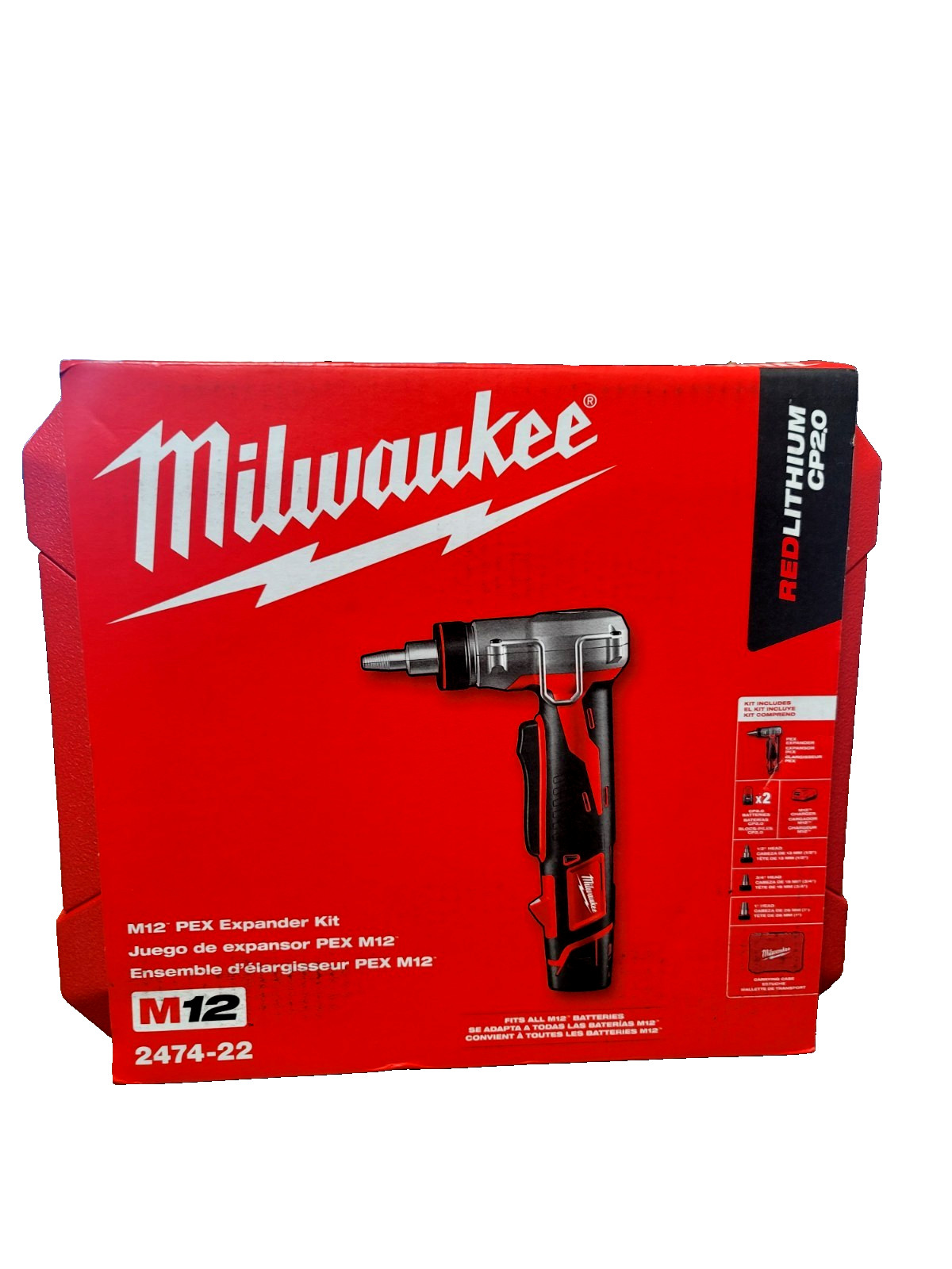 Milwaukee (2474-22) M12 PEX Expander Kit 1/2 3/4 1” Heads Batteries Charger. NEW