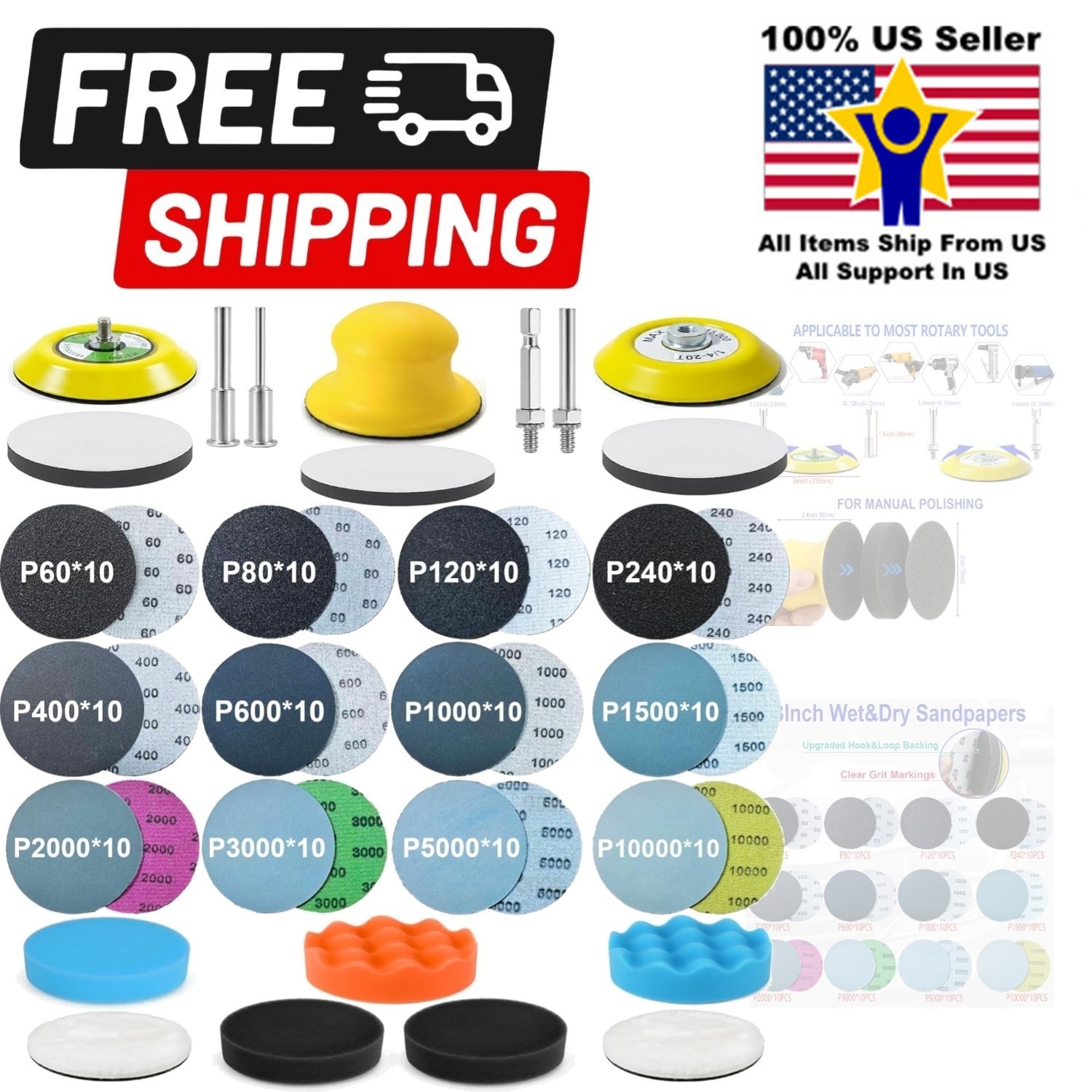 137Pcs 3 Inch Sanding Disc Polishing Kit, Headlight Restoration Kit, 60-10000…