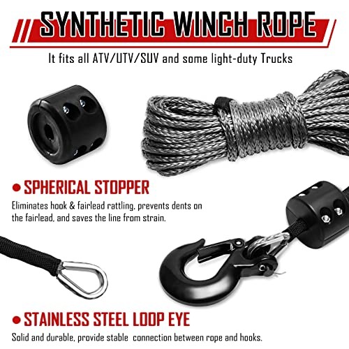 Synthetic Winch Rope Kit 1/4&Prime; x 9500lbs Winch Rope Line Cable with 50ft