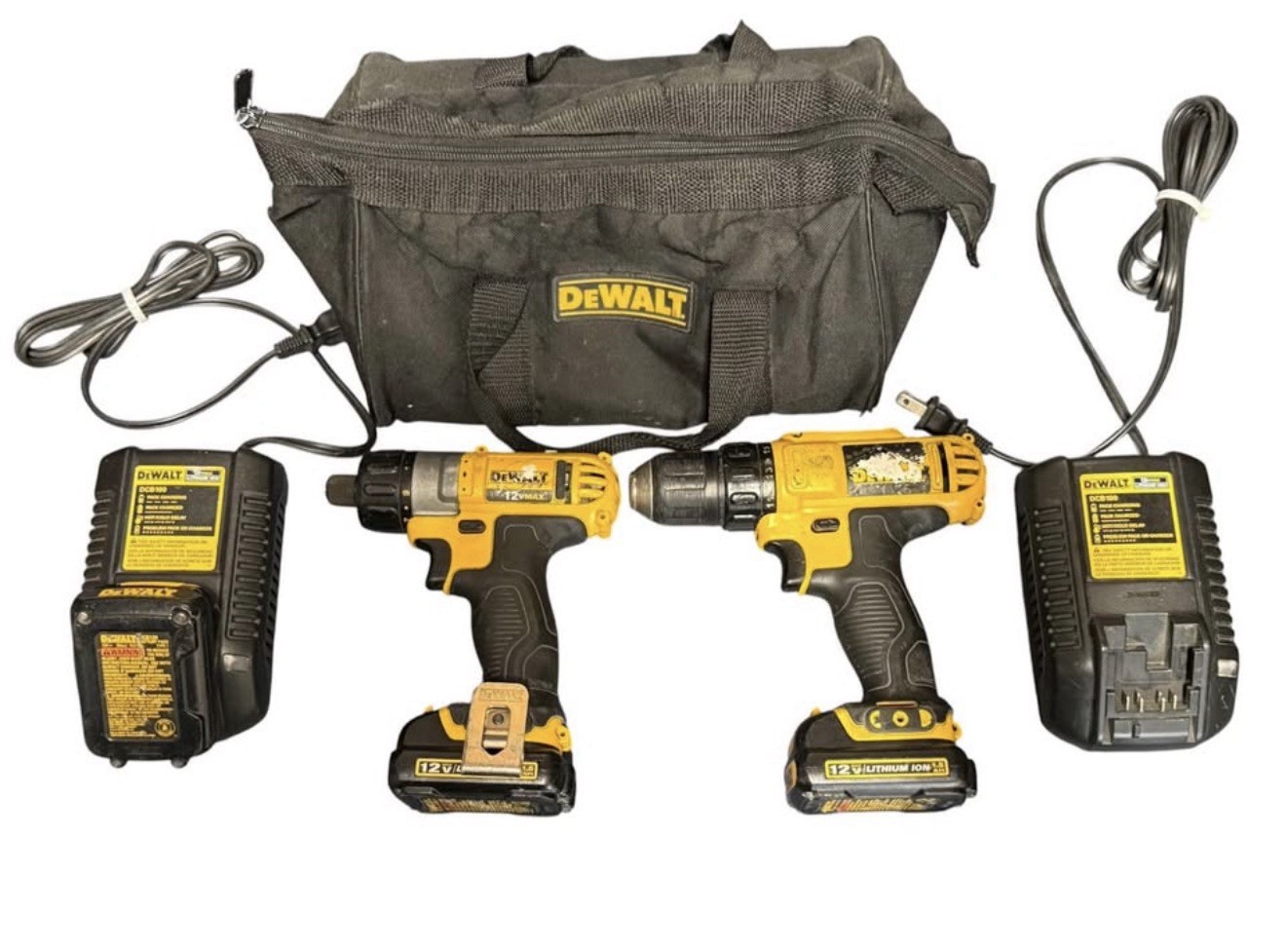 DEWALT 12V MAX Cordless Drill & Driver Combo Kit 3 Batteries 2 Chargers & Bag