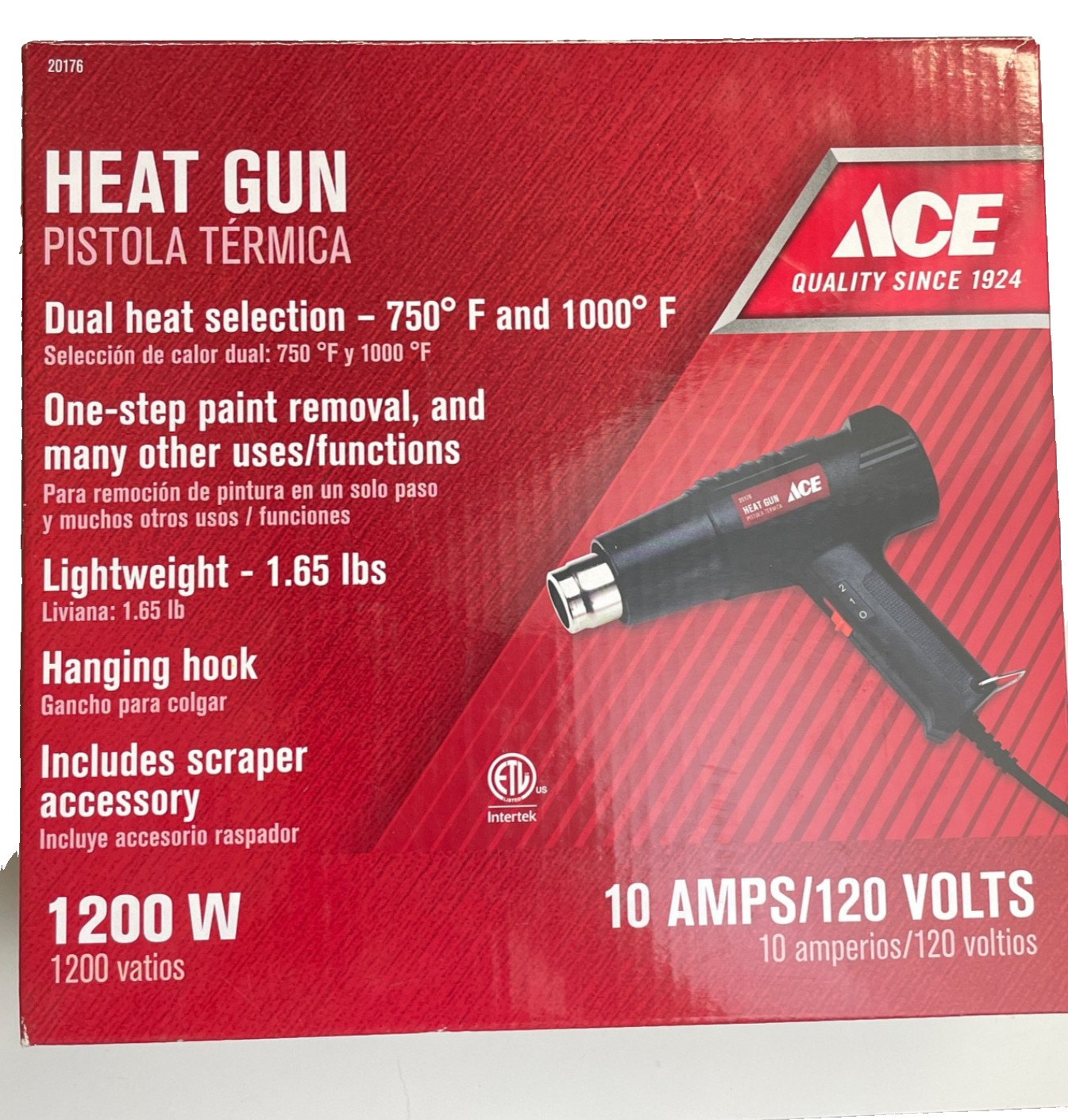 Ace Heat Gun 1200W Dual Temp 750/1000°F Paint Removal Shrink Wrap Scraper