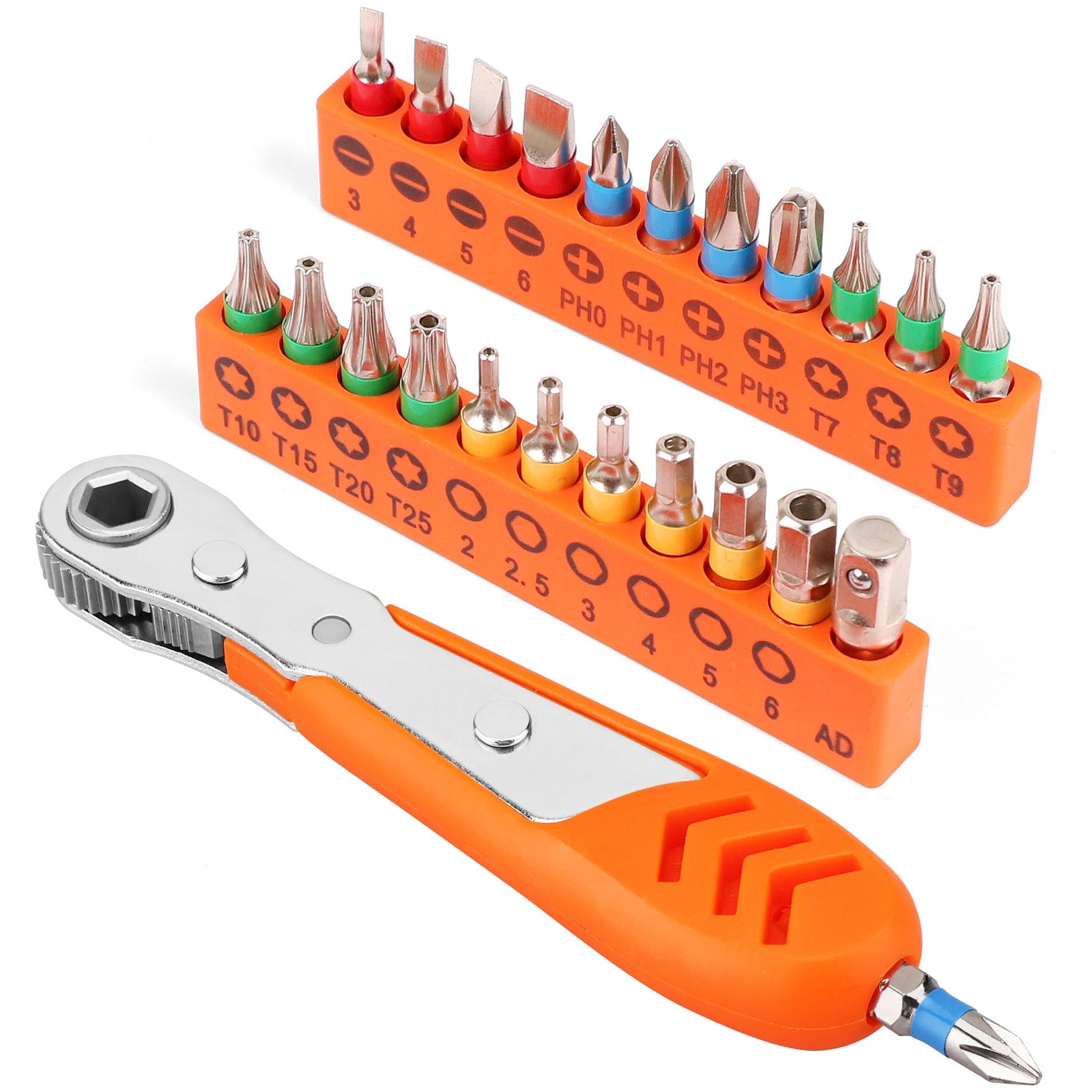 HORUSDY 23pc 1/4&Prime; Ultra Low Profile Mini Ratchet Screwdriver 1-Inch, Orange