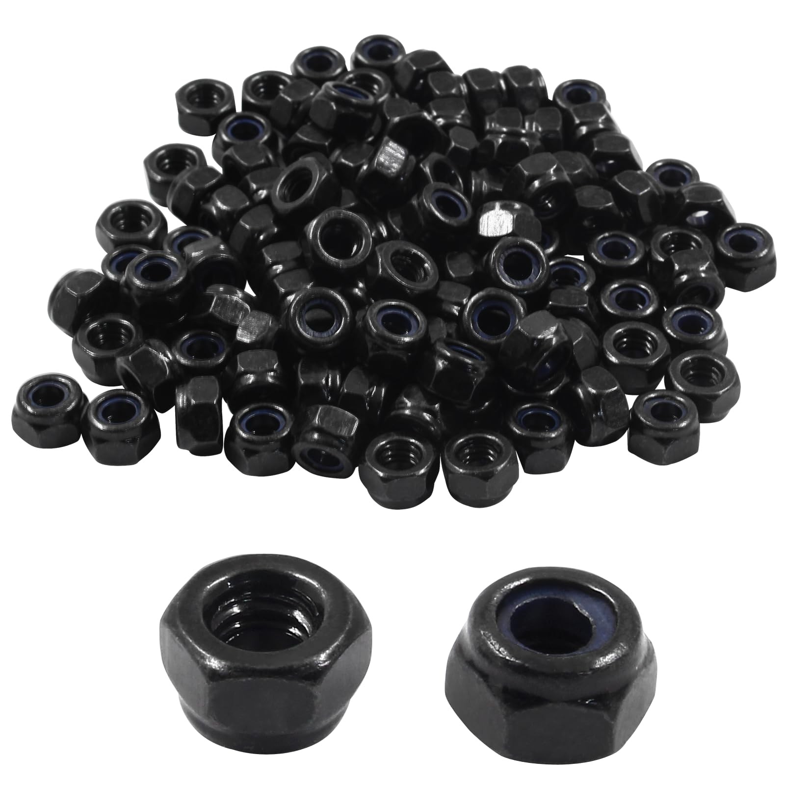 Hitefu 100PCS M4 x 0.7mm Hex Lock Nuts, Black Nylon – 100pcs,