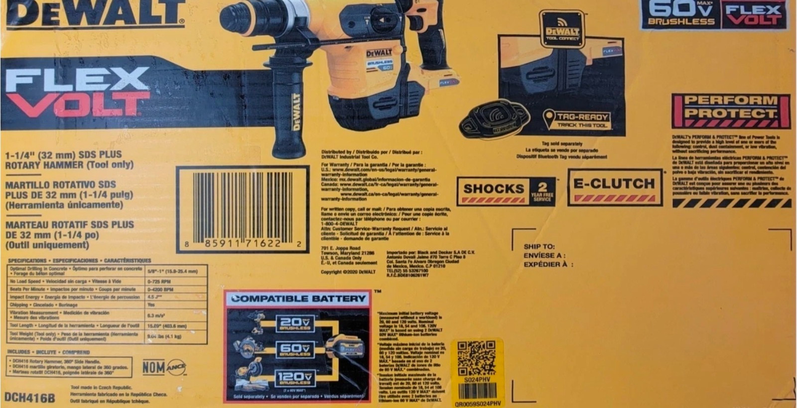 DEWALTFLEXVOLT 60V MAX Cordless 1-1/4 in. SDS Plus Rotary Hammer (Tool Only)