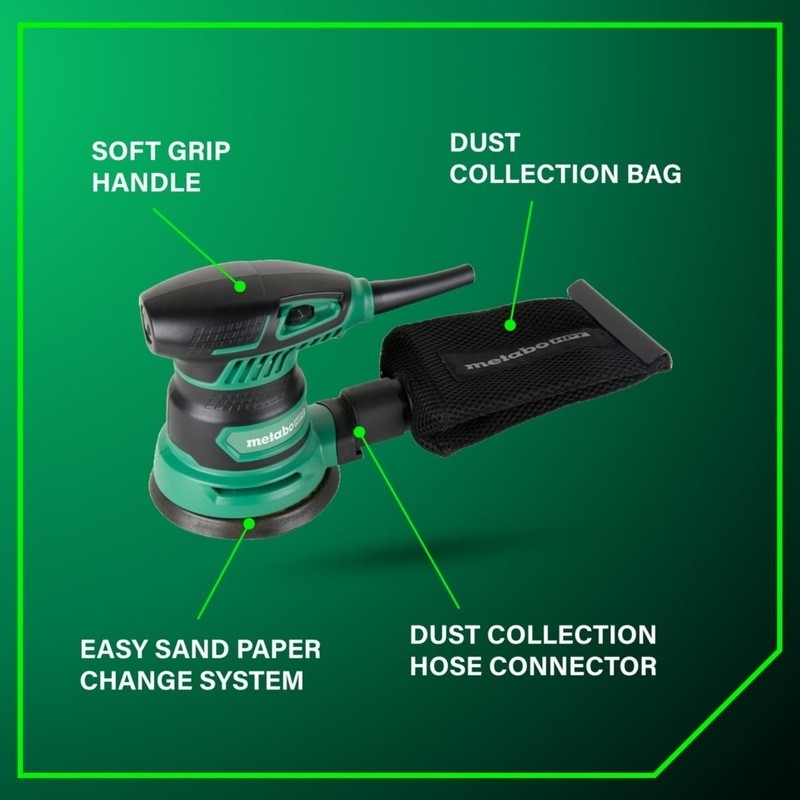 5 Inch Random Orbit Palm Sander 2.8 Amp 9000 to 13000 OPM Dust Collection System