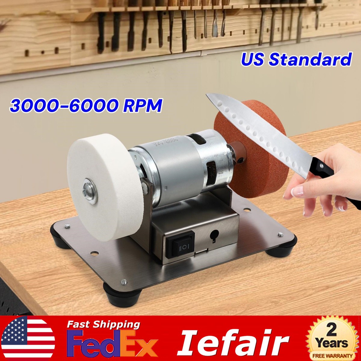 Benchtop Sander Dual Wheel 96W Stainless Steel Grinder Polisher Tool 6000RPM