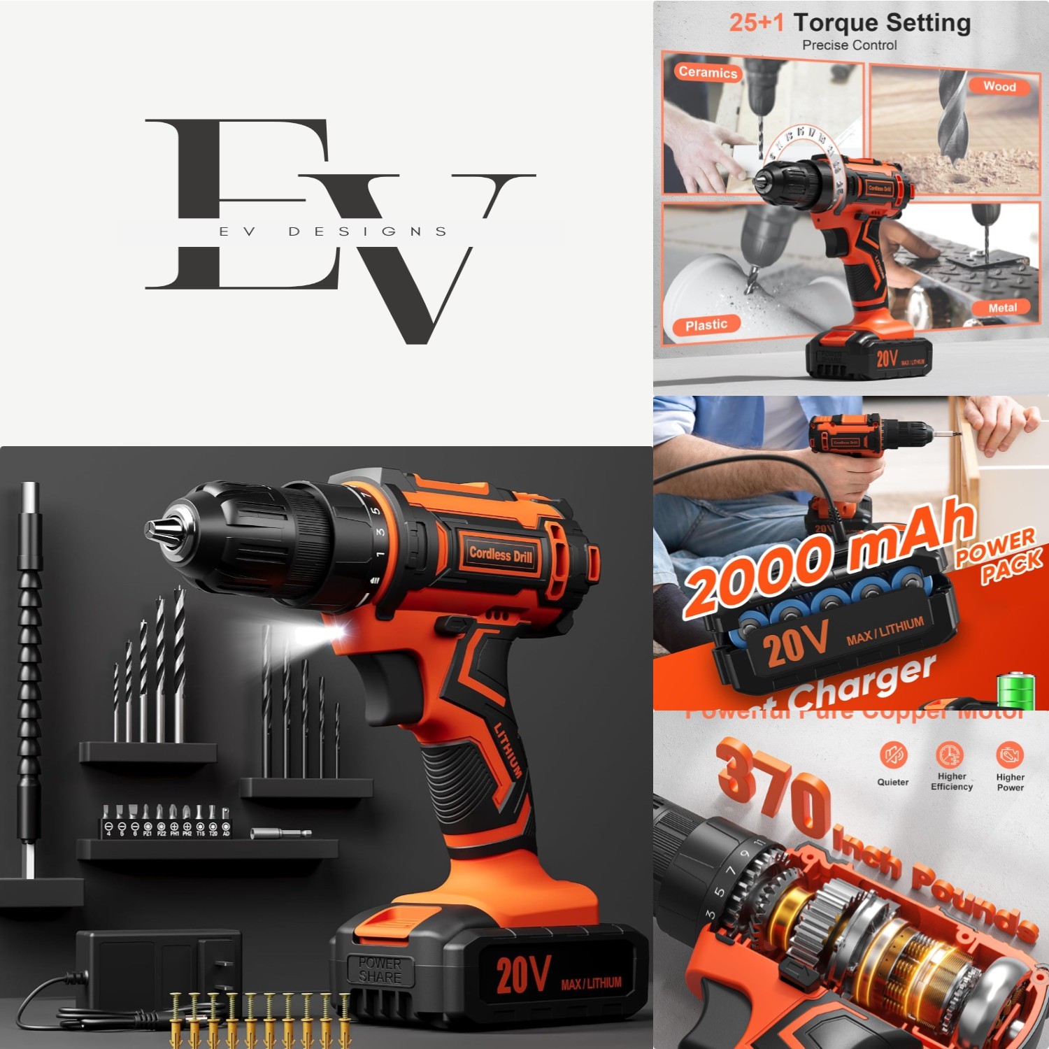 Ergonomic 20V Cordless Drill with 25+1 Torque Settings & Complete Accessory Set