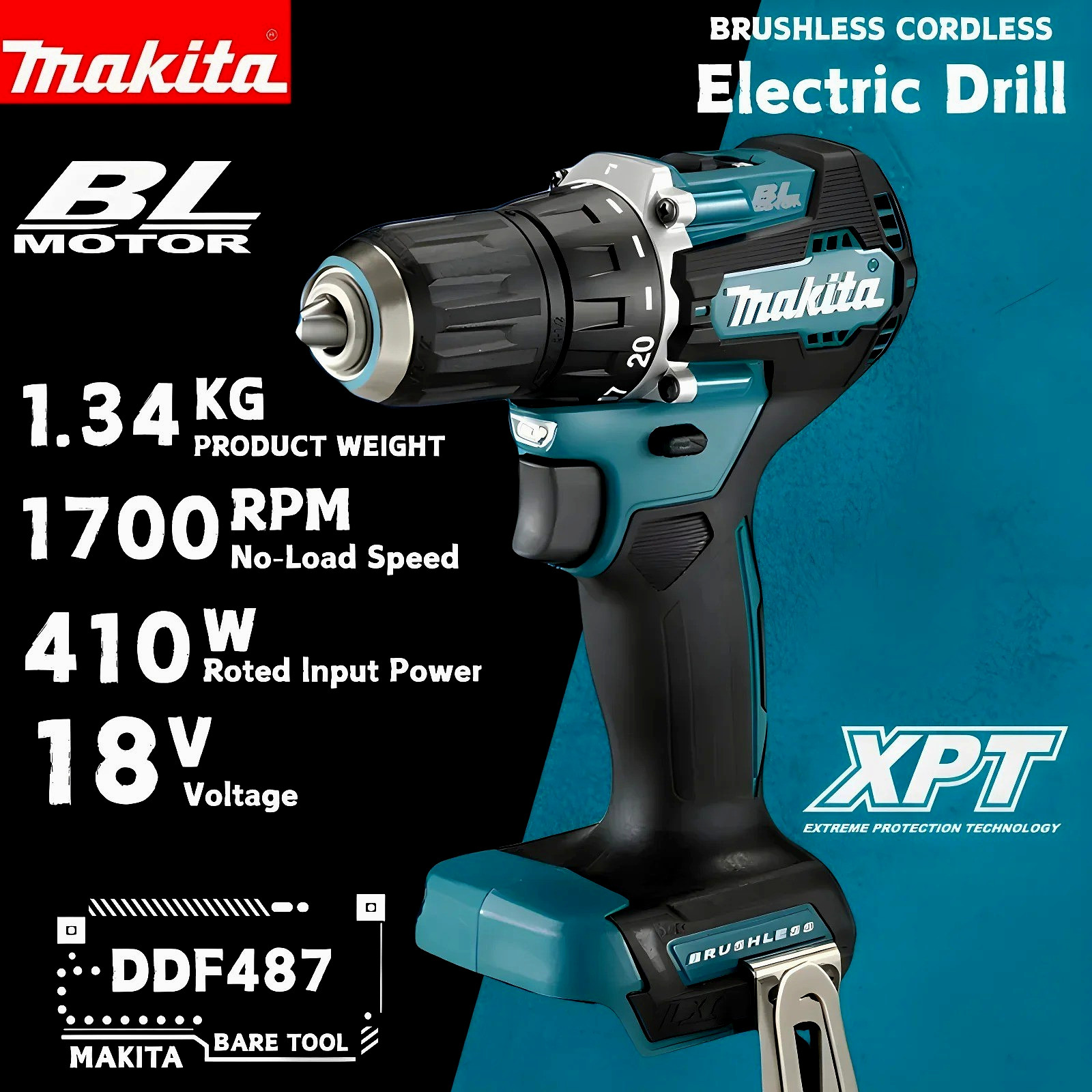Makita DDF487 18V Cordless Brushless Driver Drill Impact Screwdriver