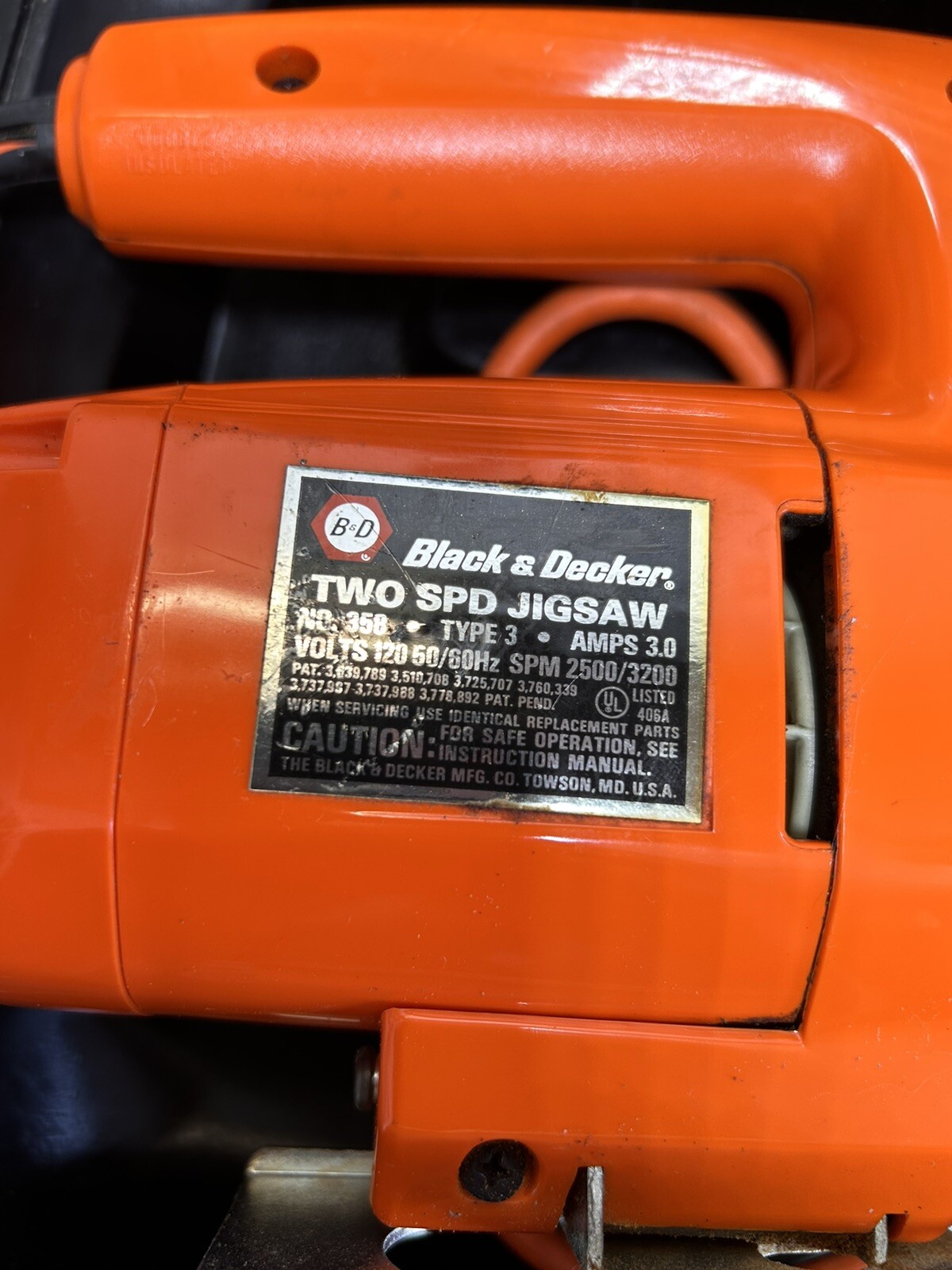 Vintage Black & Decker Variable Speed Jigsaw No. 358 Kit w/ Case, Manual, Blades