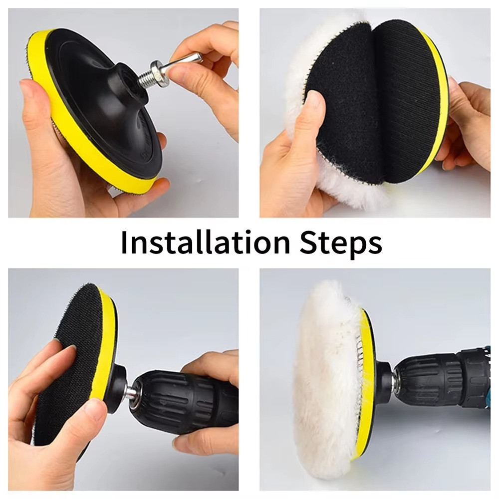 5PCS 6&Prime; Buffing Polishing Pad Wool Wheel Mop Kit For Car Polisher Drill Adapter