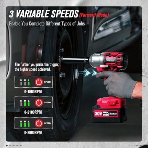 AVID POWER 1/2 Impact Wrench Brushless, 20V Cordless Gun w/ Red, Black