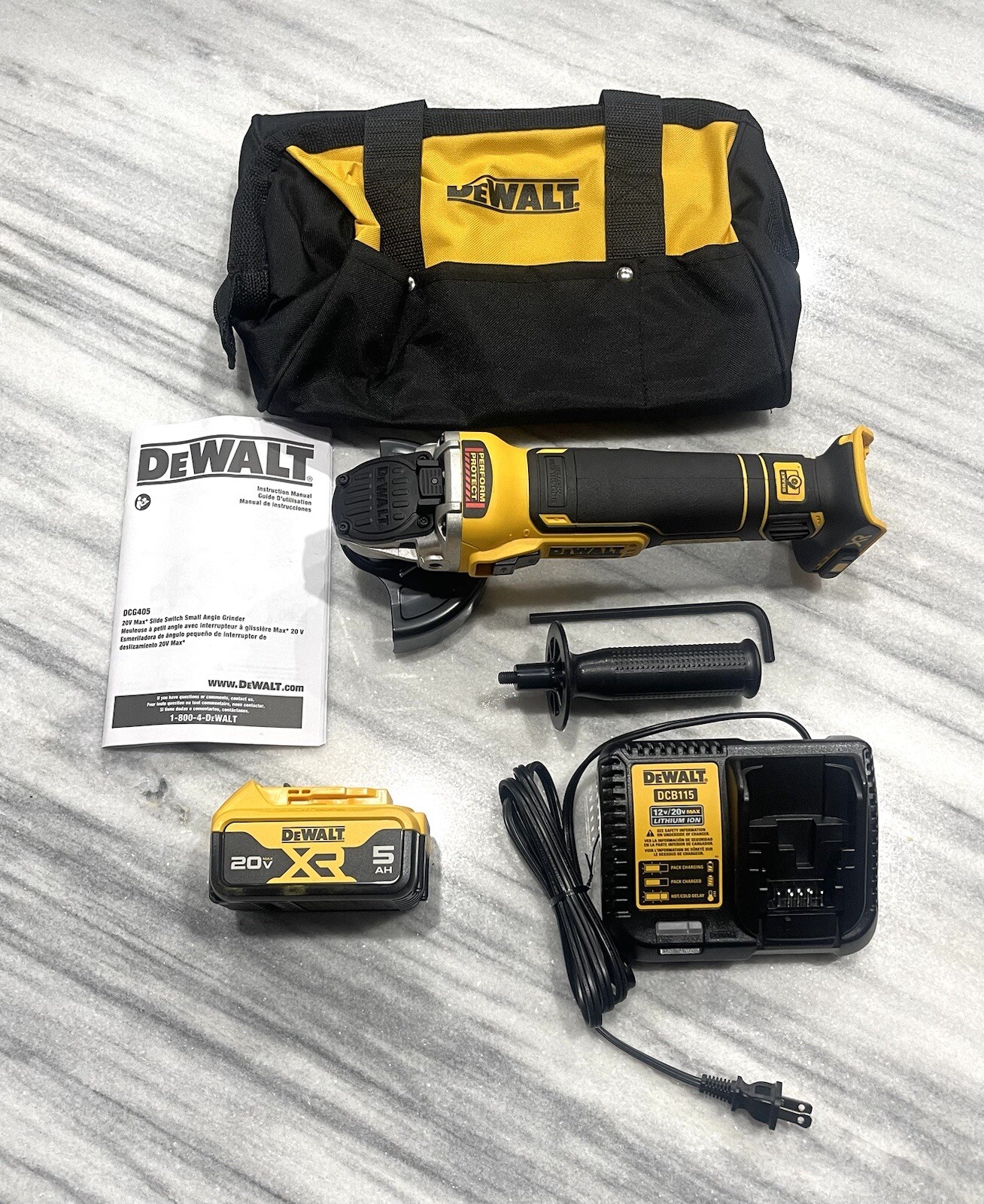 NEW DEWALT DCG405B 20V MAX XR 4.5 in. Angle Grinder w/Kickback Brake Kit 5.0