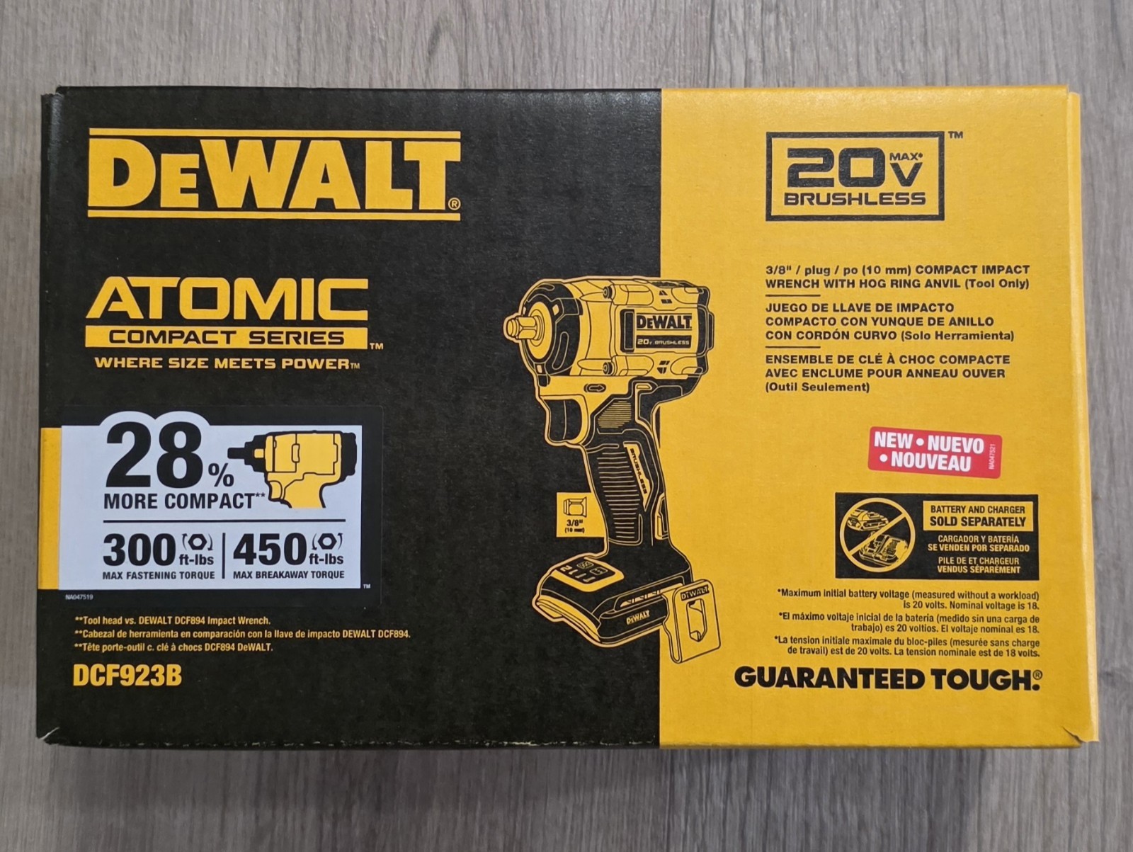 NEW DeWalt 20V Brushless 3/8&Prime; Compact Impact Wrench Hog Ring Anvil DCF923B