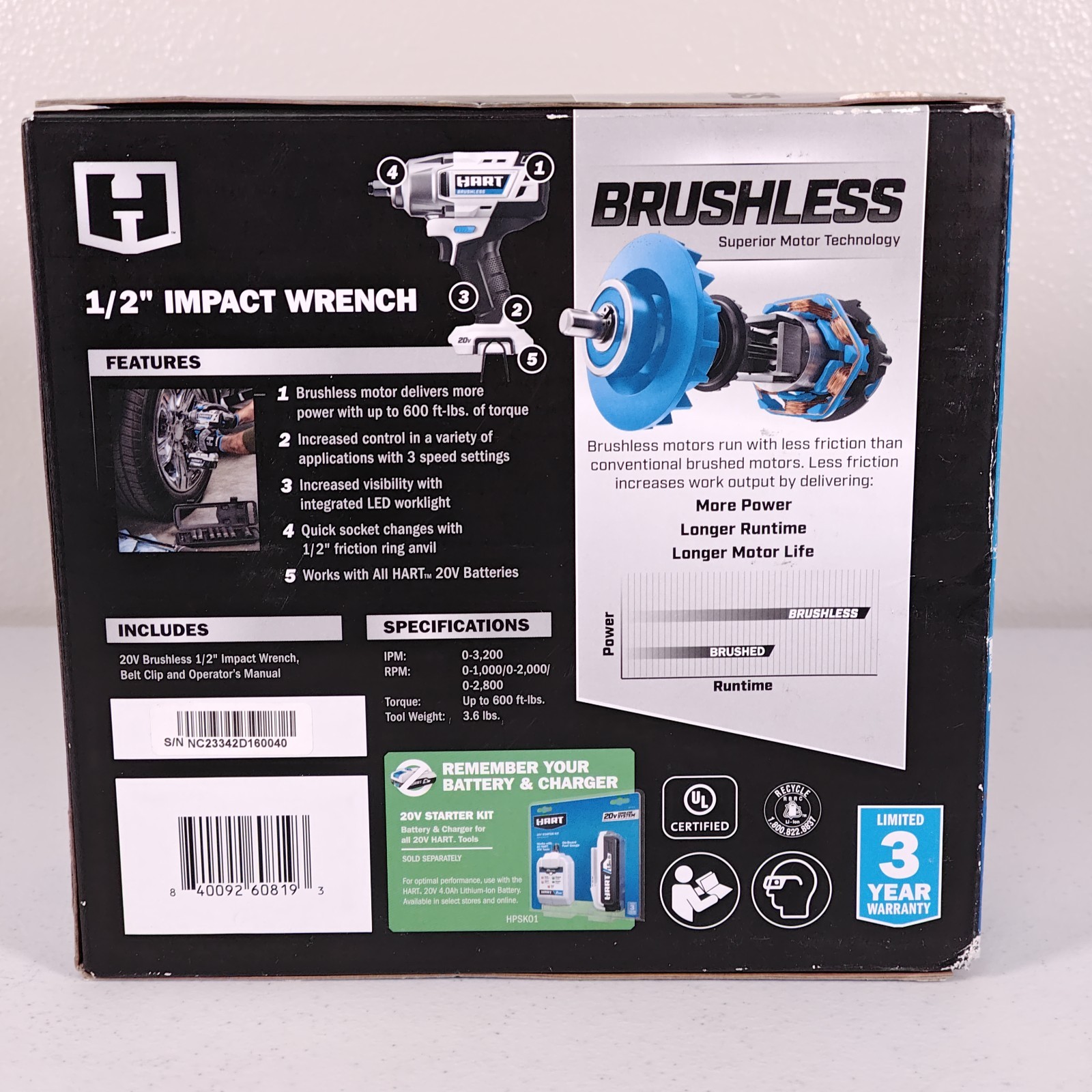 HART 20-Volt 1/2-inch Brushless Impact Wrench HPIW25 No Battery or Charger
