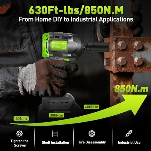 Cordless Impact Wrench 1/2 inch for Lug Nuts, 18V Brushless Power Impact Gun