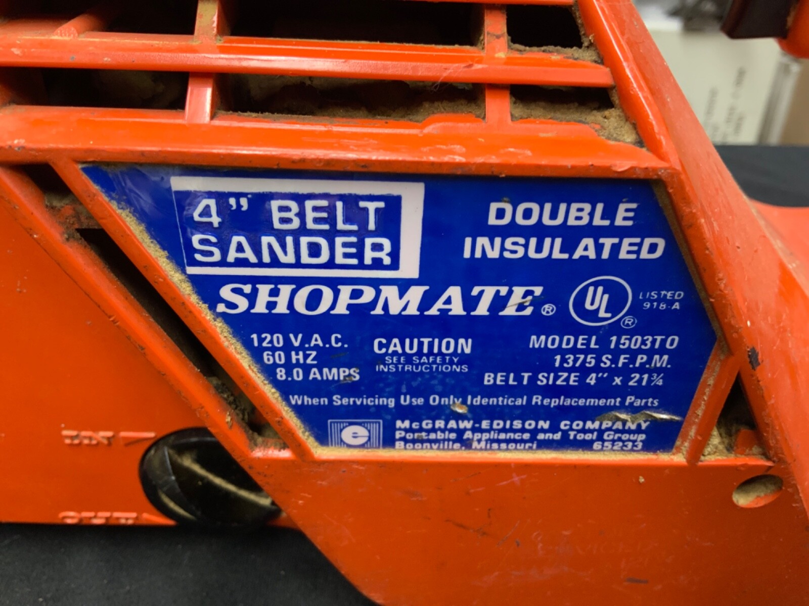 SHOPMATE 4&Prime; Belt Sander Model 1503TO electric McGraw Edison Co Made in USA