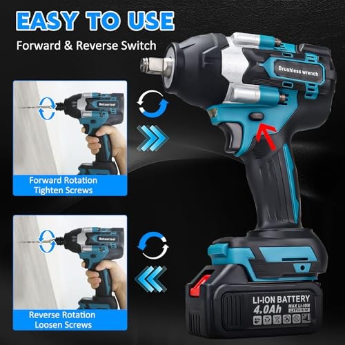 Cordless Impact Wrench 740Ft-lbs () Brushless 1/2&Prime; High Torque 1000N.m Blue
