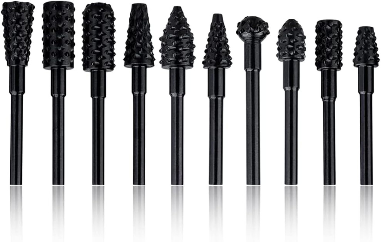 10 Pieces Rotary File Rasp Set, 3Mm round Shank Rotary Burrs Carbon Steel