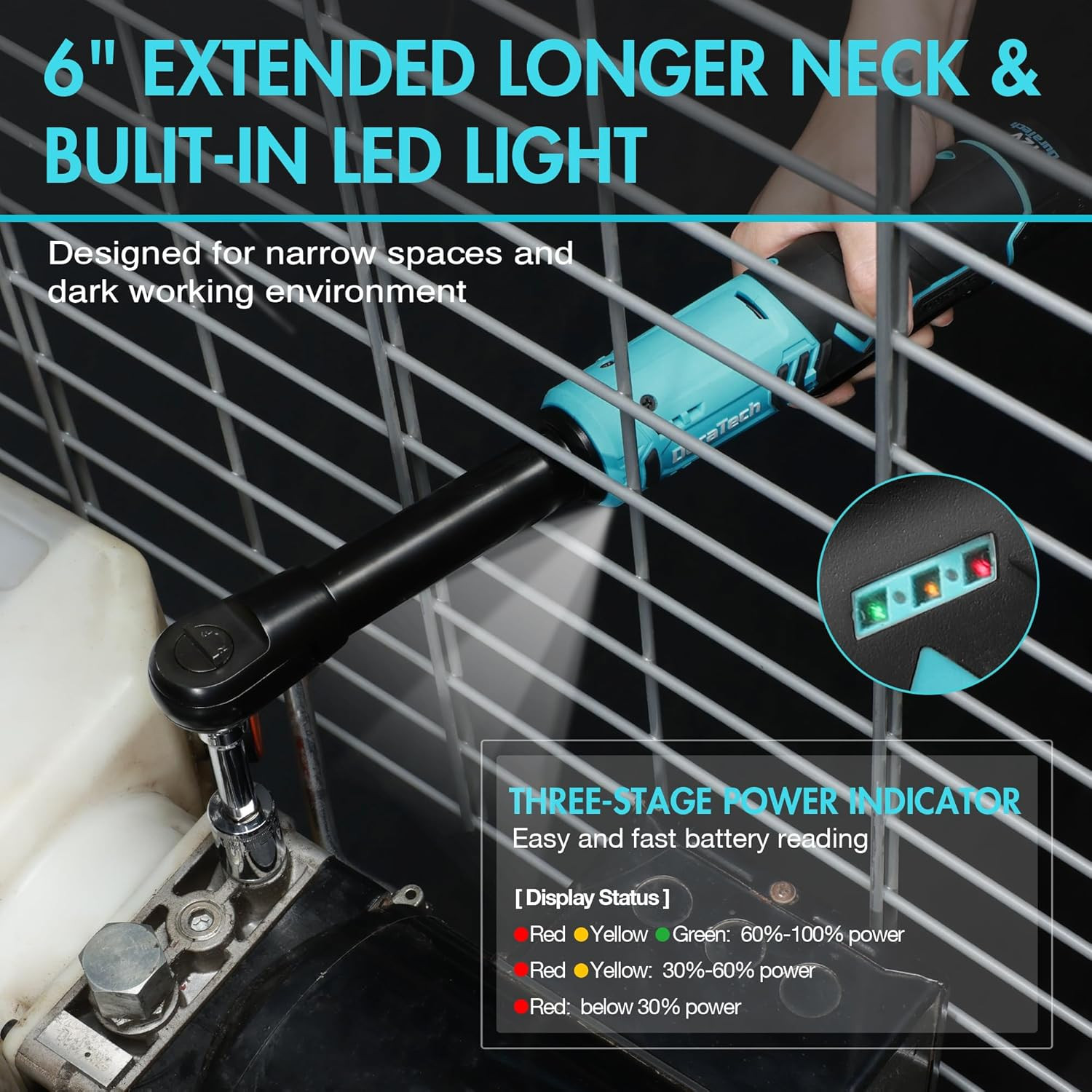 Extended Cordless Ratchet Wrench, 3/8&Prime; 12V 44 Ft-Lbs Long Neck Electric Ratchet