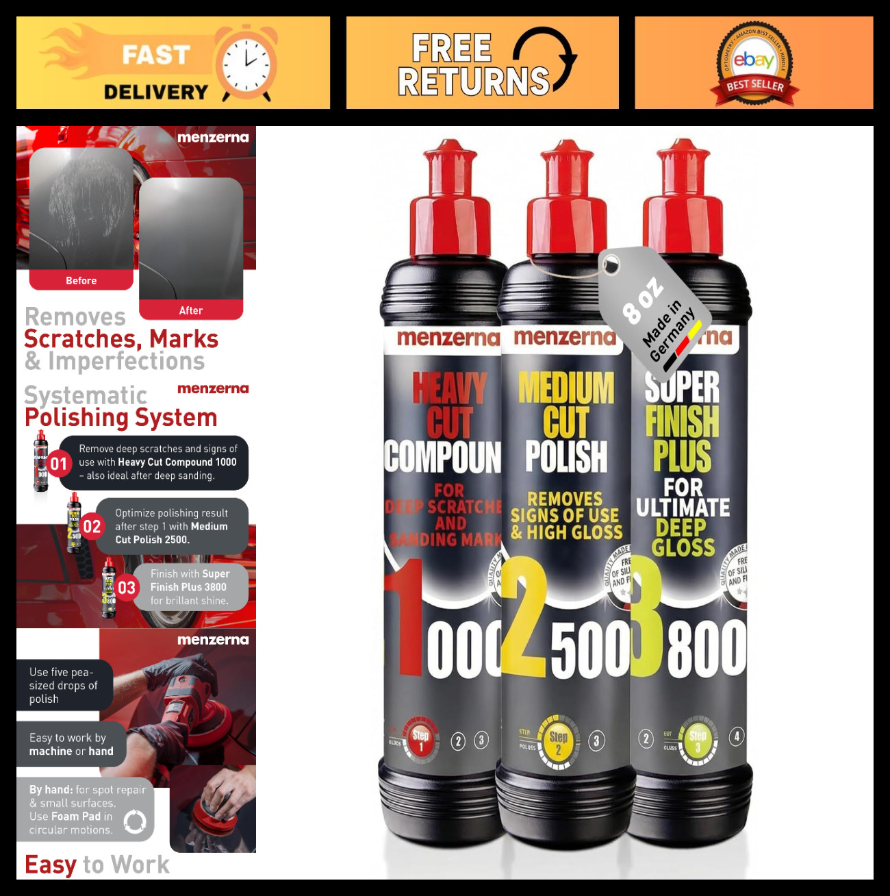 8oz Polishing Set – HCC1000, MCC2500 & 3800 | 3-Step Scratch Removal & Swirl Fix