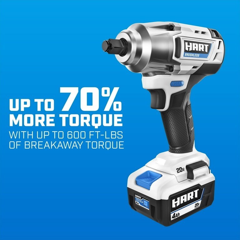 HART HPIW25 20-Volt 1/2&Prime; Battery-Powered Brushless Impact Wrench, 600 Ft-Lbs 🆕