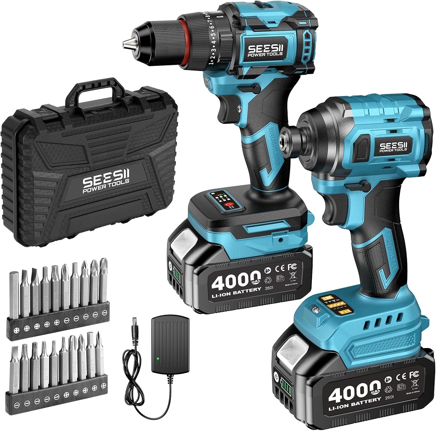 Cordless Drill and Impact Driver, Power Tool Combo Kit 3/8 » Drill &1/4 » Driver