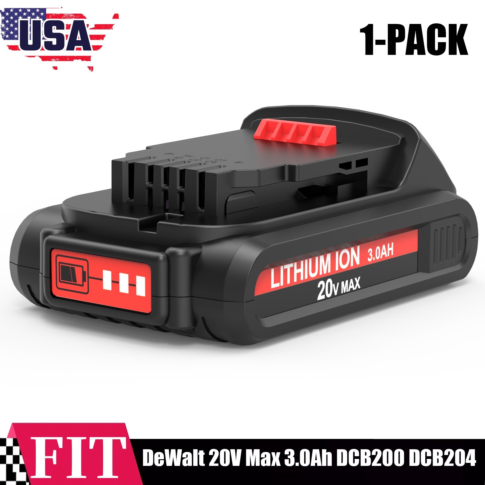 1-Pack 20V 3.0AH Lithium Ion Battery For DeWalt 20 Volt Max DCB200 DCB206 DCB204