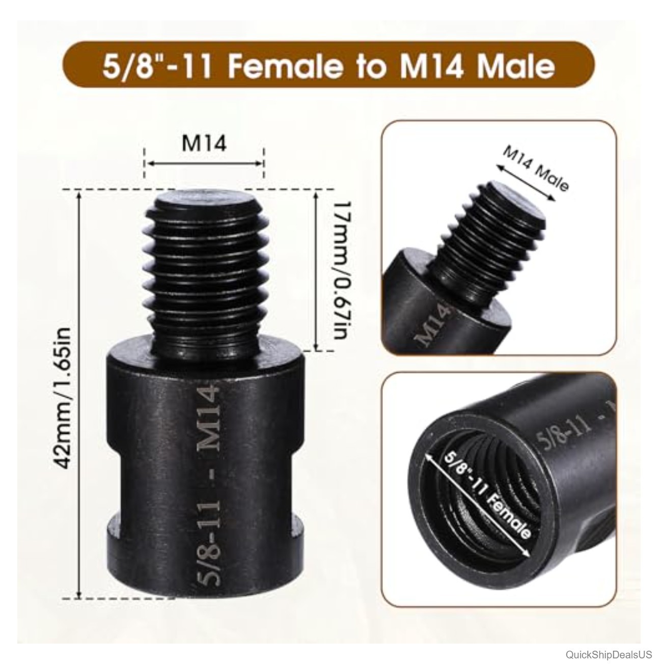 Angle Grinder Adapter 2 Pcs 5/8-11 Female to M10 M14 Male Thread Converter Steel
