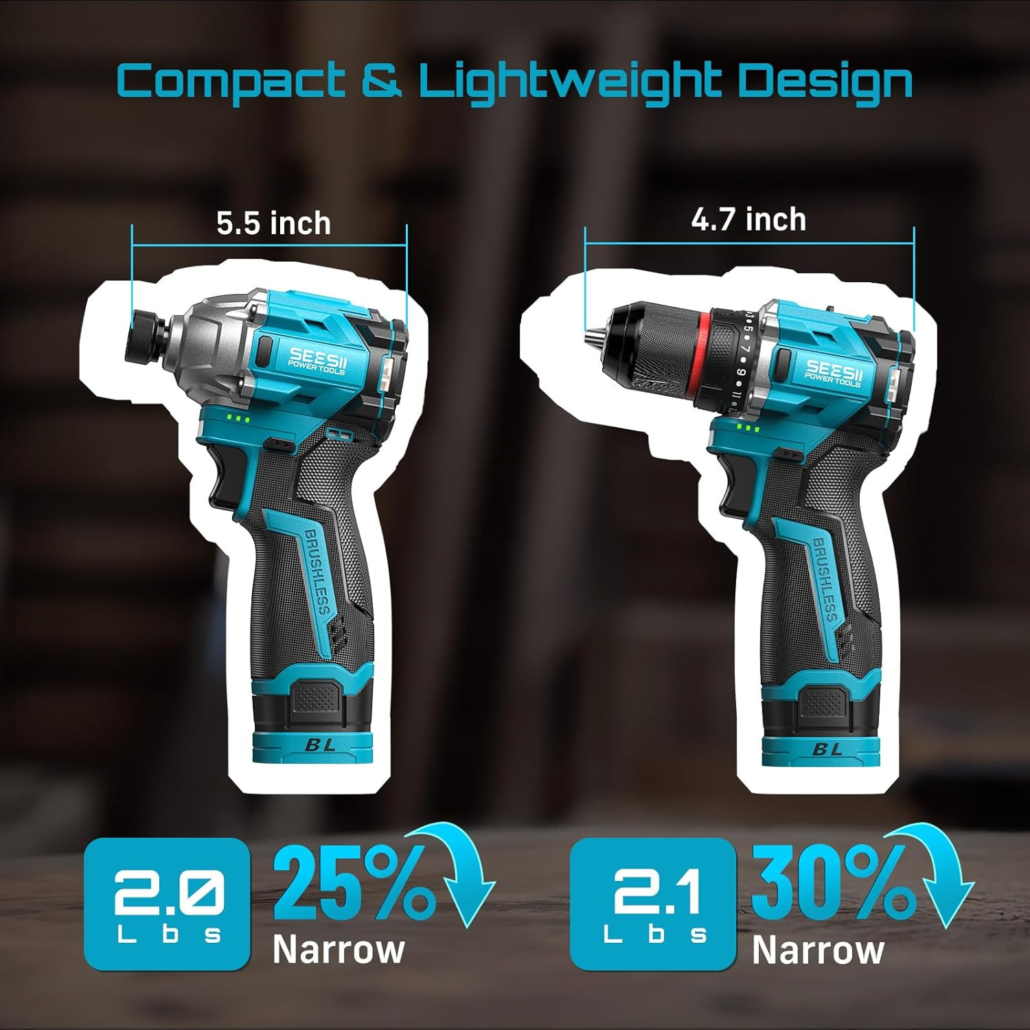 Cordless Drill Impact Driver 16.8V Brushless Power Tool Combo Kits 2X 2.